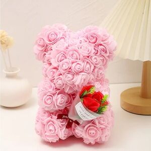 Pink Rose Teddy Bear with Red Bouquet